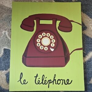Pottery Barn Retro French Telephone Art Painted Wood Plaque Le Telephone